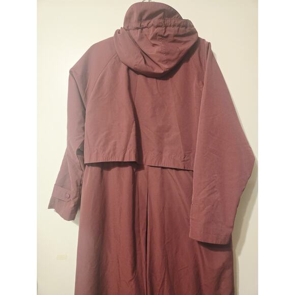 L.L. Bean VTG Burgundy L Women Zip-up Trench Over Coat W/ Hood & Wool Liner - Picture 3 of 8